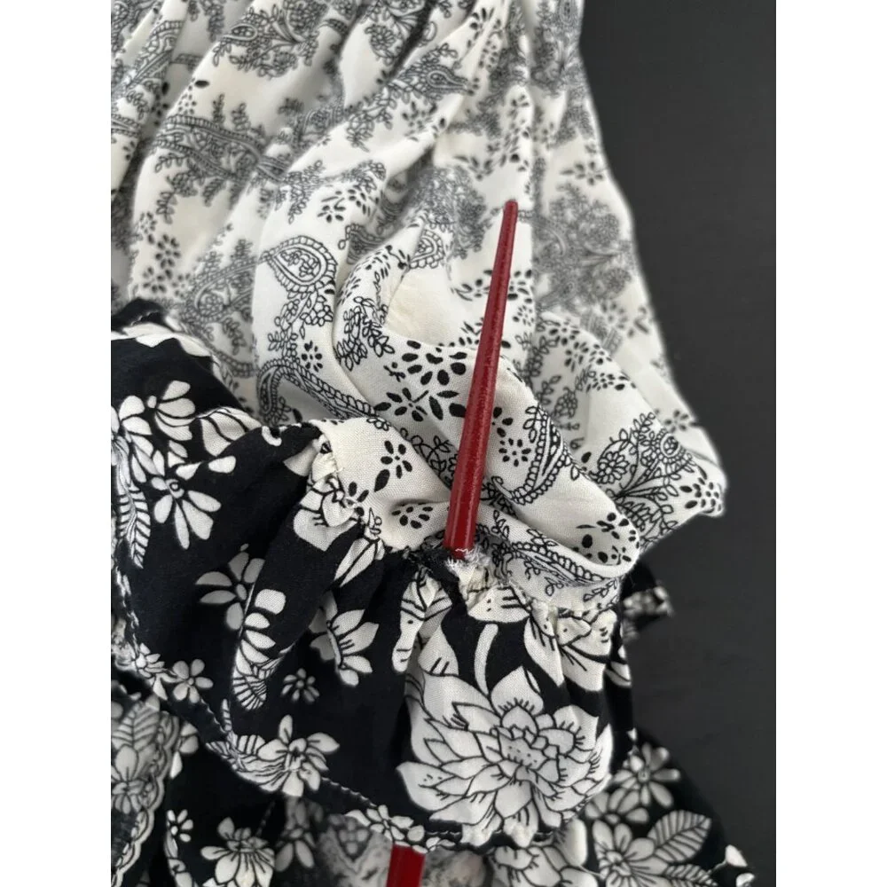 Ruffle Hem Skirt Large Black White Floral Paisley Boho Cottagecore Festival - Picture 3 of 13